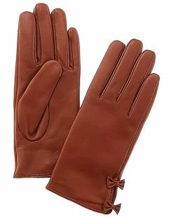 Phenix Bow Cashmere-Lined Leather Gloves Women
