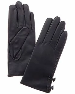 Phenix Bow Cashmere-Lined Leather Gloves Women