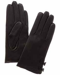 Phenix Bow Cashmere-Lined Leather Gloves Women