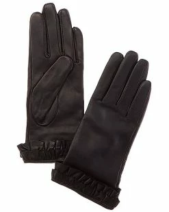 Phenix Ruffled Bow Cashmere-Lined Leather Gloves Women